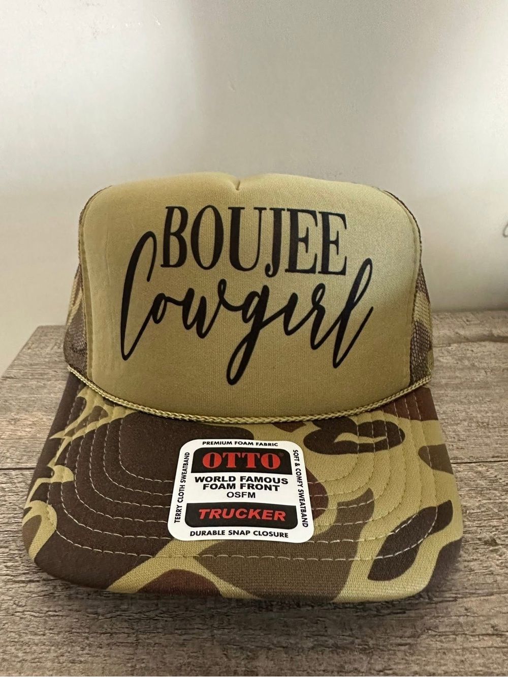 Boujee Cowgirl Trucker Hat - Olive Green Camo